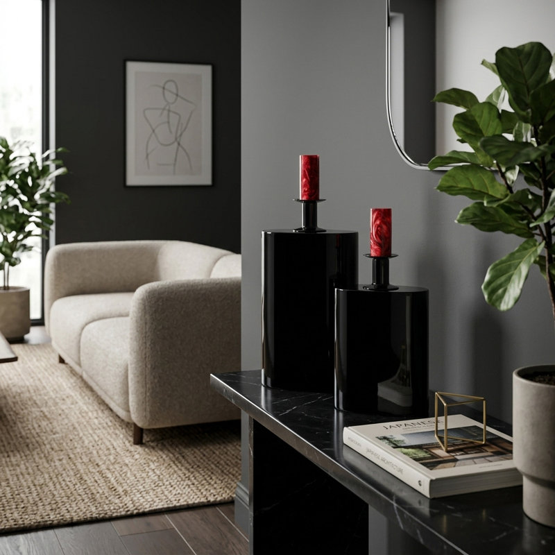 Pots cylindriques modernes avec couvercle pour décoration intérieure, Noir
