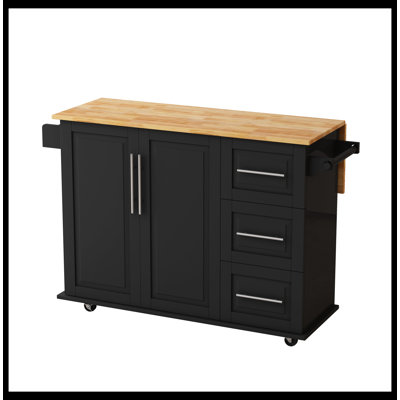 Annaleice Kitchen Island Cart with 2 Door Cabinet and Three Drawers, with Spice Rack, Towel Rack -  Red Barrel StudioÂ®, 122D243FF4154CC6B5B765AF933A14BD