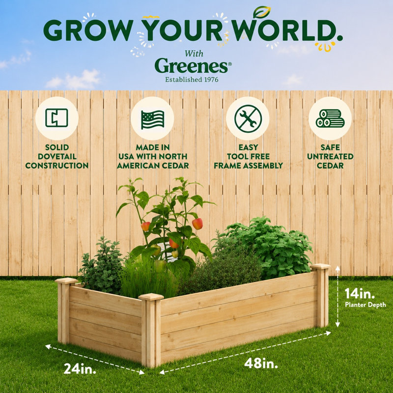 Original Cedar Raised Garden Bed, 14" H x 48" W x 24" D
