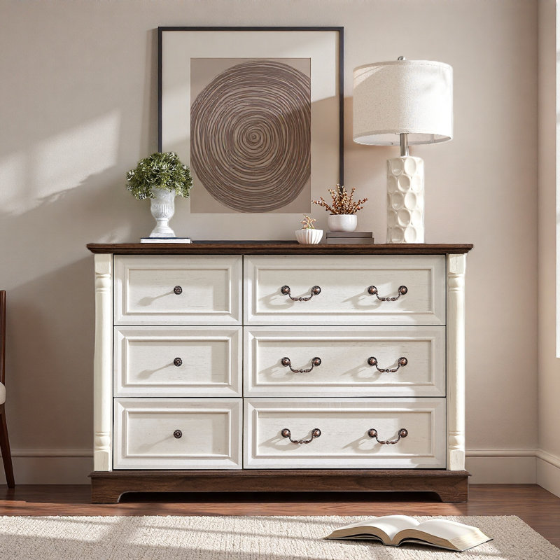 Commode à 6 tiroirs de style campagnard avec rangement 47,24 po