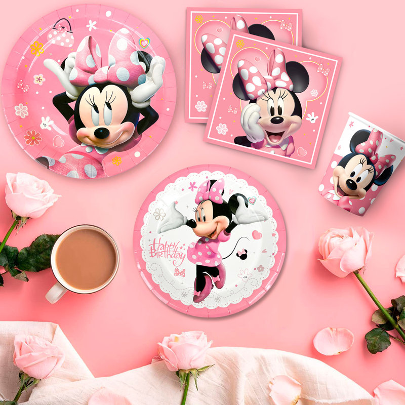 Minnie Birthday Party Supplies,113pcs Minnie Mouse Party Decorations Tableware Set