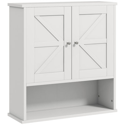 Armoire de salle de bain murale Farmhouse avec tablettes ouvertes et réglables