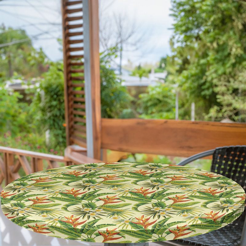 East Urban Home Tropical Fitted Round Tablecloth Multicolor, 64.17" Round