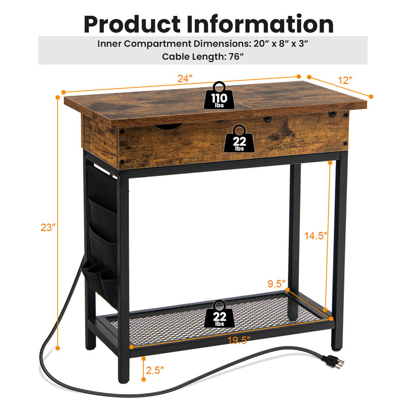 Ensemble de tables de bout Mossvale avec rangement et prises intégrées