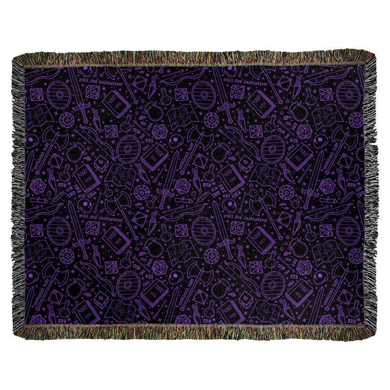 Couverture en coton tissé Katelyn Elizabeth, l 37 po x L 52 po, Noir / Mauve