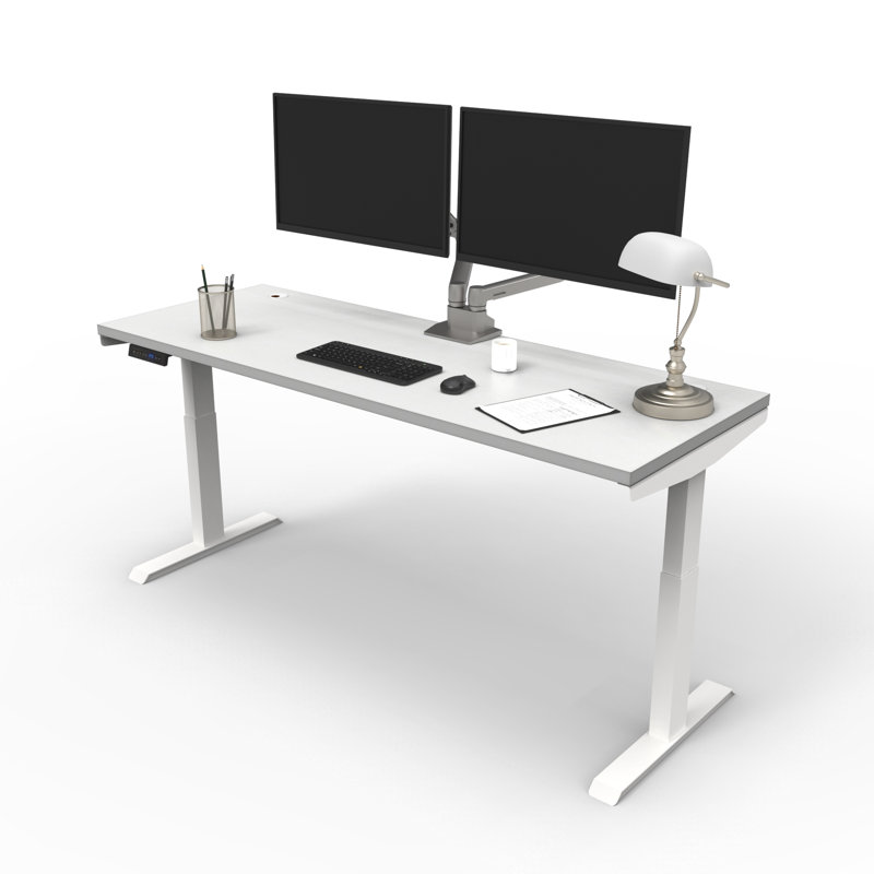 Skyscraper Electric Height Adjustable Standing Desk, Dual Motor and Digital Control with Memory, 72x24, White Top with White Frame