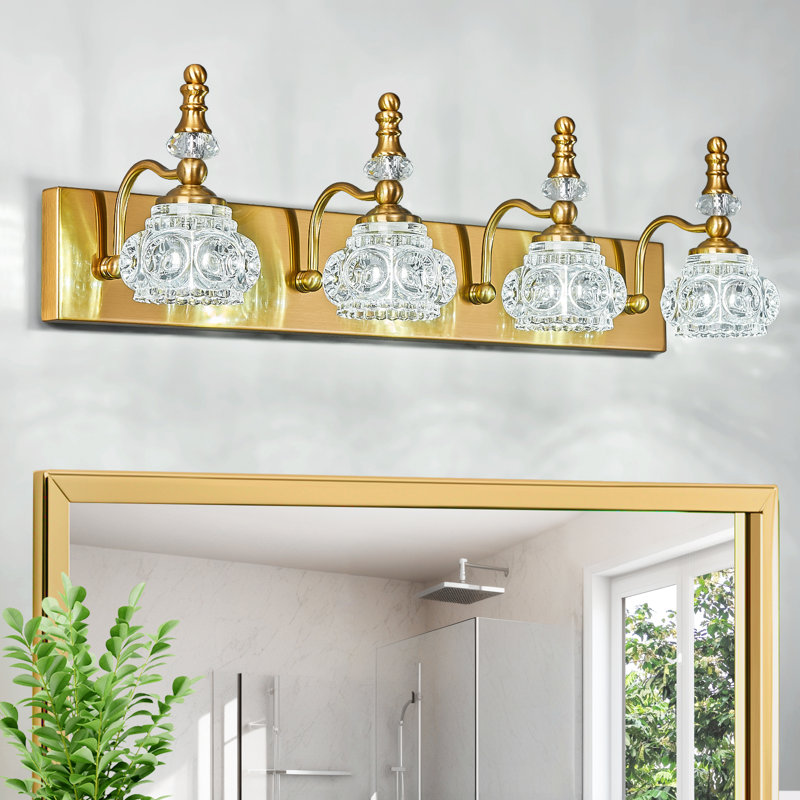 Modern Glass Crystal Vanity Light - Vintage Bathroom Lighting Fixtures Over Mirror, Vanity Lights, Gold, 4 Lights
