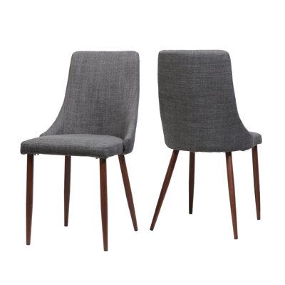 Ensemble de 2 chaises de salle à manger sans accoudoirs Mid-Century modernes en tissu, gris clair