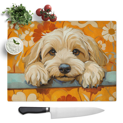 Labradoodle Graphic Dog  Glass Chopping Board