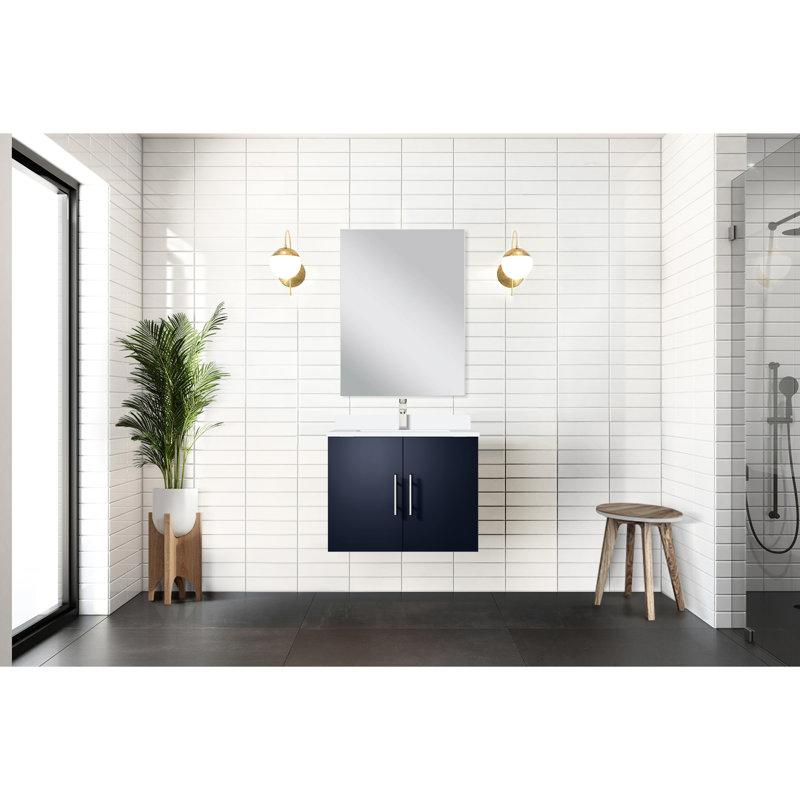 Meuble-lavabo bleu l 24 po x P 22 po avec comptoir en quartz blanc, miroir 18 po, robinet et surface à gratter 24 x 22