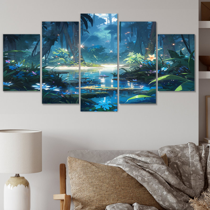 «Wild Jungle», reproduction sur toile - 5 panneaux