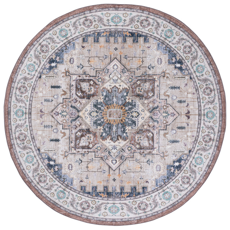 Arizona Performance Machine Washable Oriental Indoor Rug, Round 6'