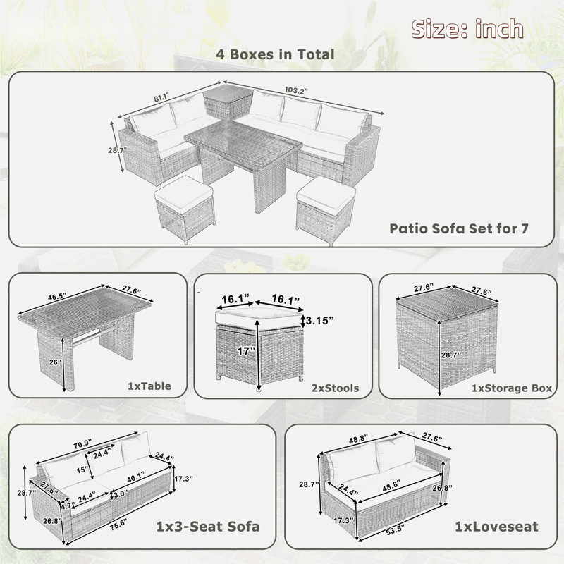 6-piece All Weather Pe Rattan Sofa Set With Adjustable Seat, Storage Box, Removable Covers And Tempered Glass Top Table