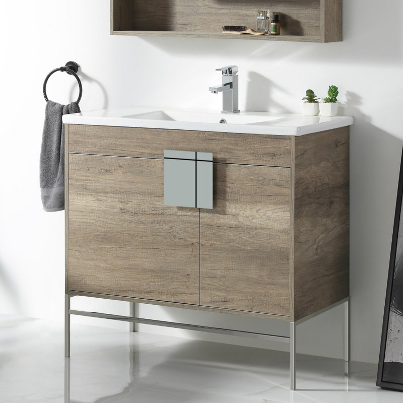 Ensemble de meuble-lavabo simple 36 po Maisie, Chrome poli, Gris ombré