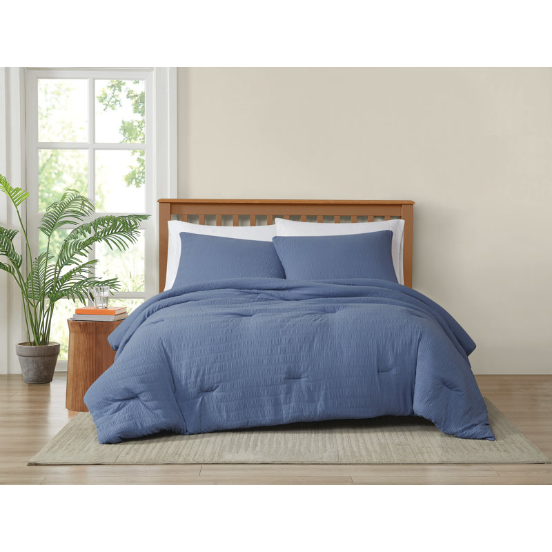 Ensemble d'édredon délavé froissé Trely Soft, Édredon pour lit simple TG + 1 taie décorative, Bleu