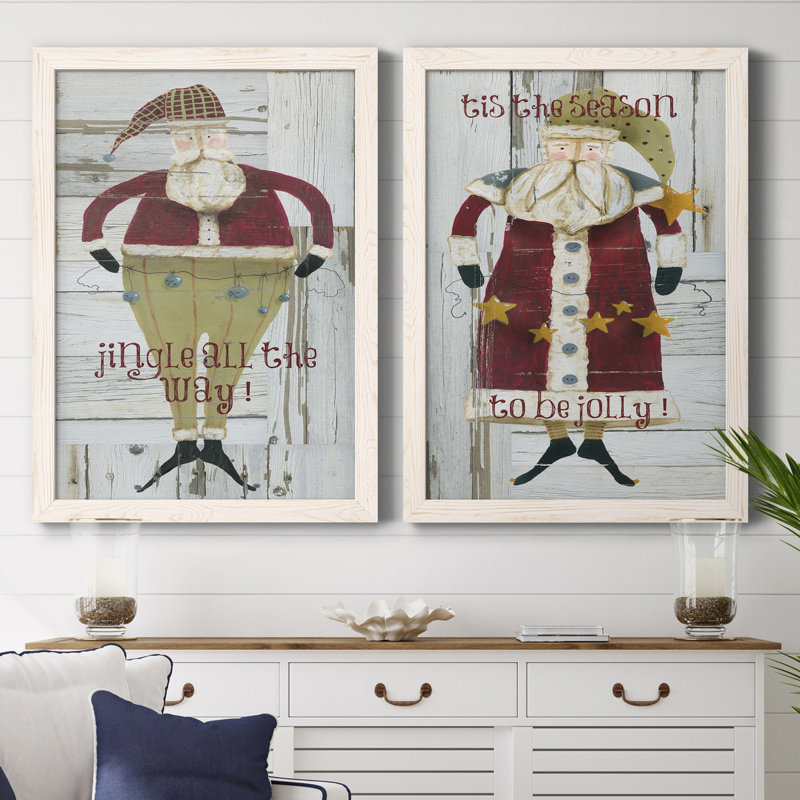 Jingle Santa - ensemble de 2 reproductions, H 37,5 po x l 27,5 po x P 1 po, Toile blanche encadrée, Pas de tapis