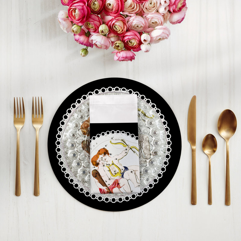Serviettes de table en satin de coton Zodiac Gemini, Noir