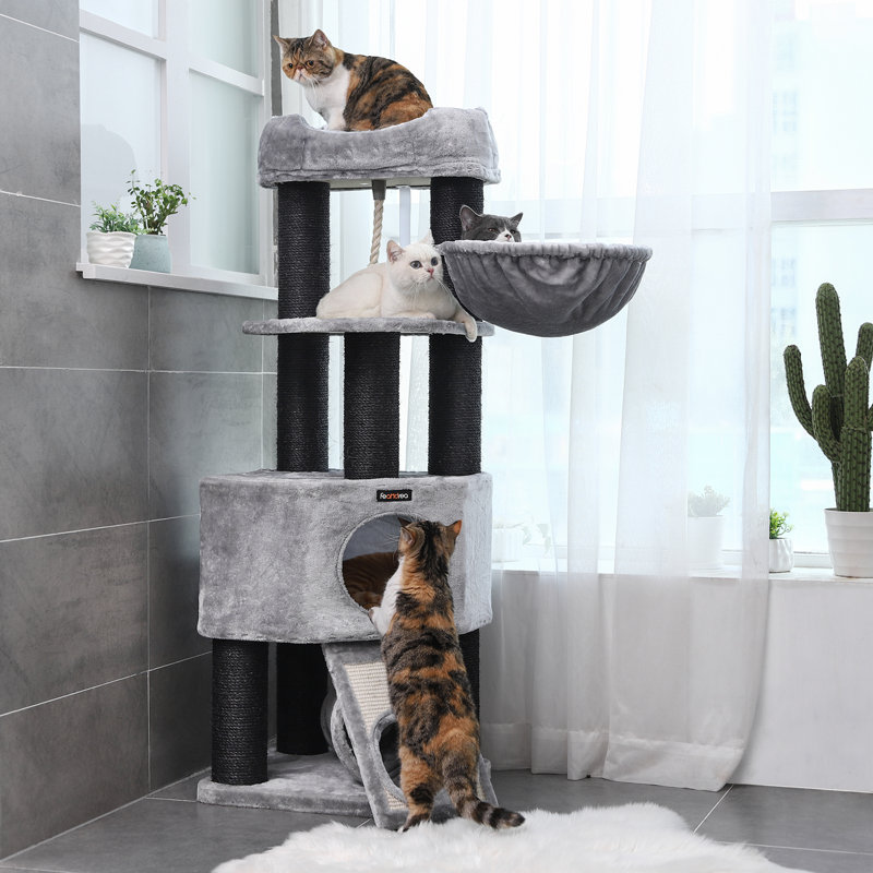 141cm H Cat Tree, Light Grey/Black