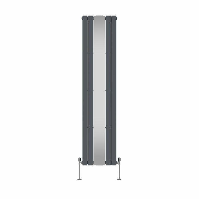 Flat Double Panel Vertical Designer Mirror Radiator, Anthracite, 1800cm H x 417cm W x 64cm D