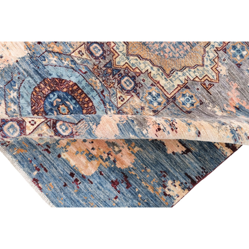 High-Quality Hand-Knotted Red And Blue Area Rug
