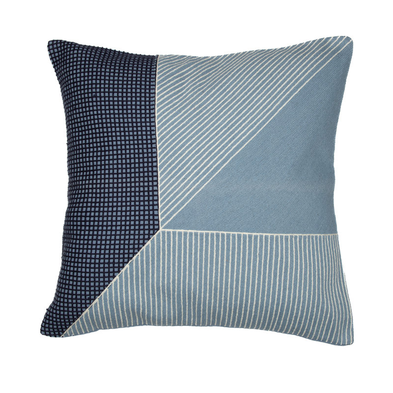Housse de coussin en coton brodé, 24 po x 24 po, Bleu / blanc, Housse de coussin seulement - sans coussin