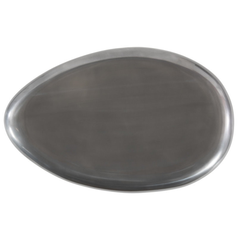 Polished Aluminum River Stone Solid Coffee Table, 16" H x 54" L x 34" W, Polished Aluminum