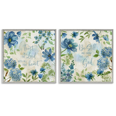 Trust Be Still Blue Hydrangea 2 PC Giclee Art Set by Nan