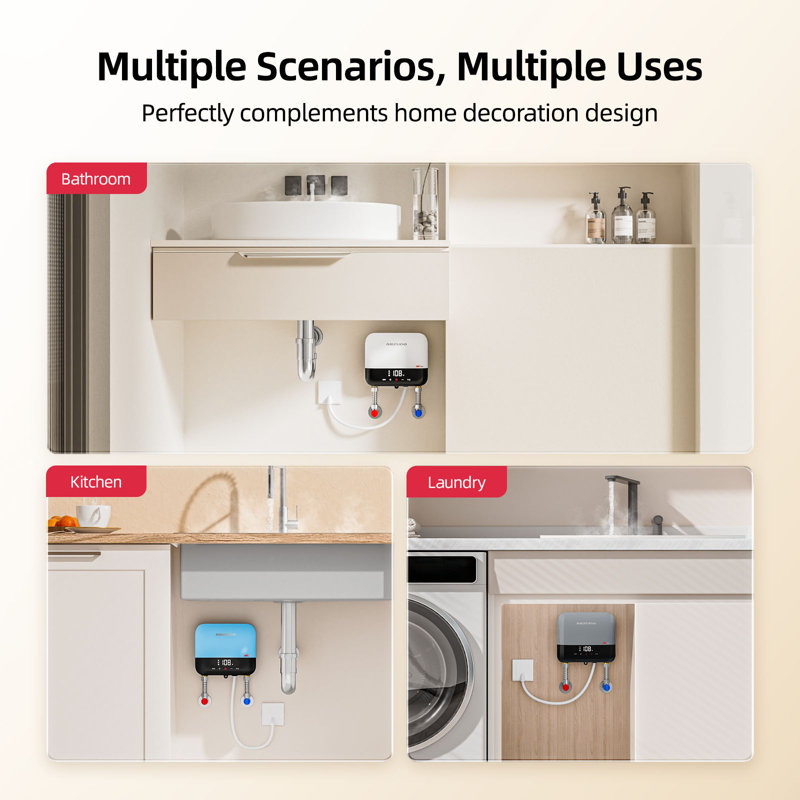 Chauffe-eau électrique instantané sans réservoir Mizudo Elite 3,5 kW 0,68 GPM 120 volts, blanc, Gris