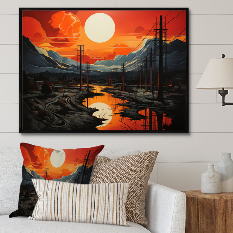 «Power Lines Silhouetted Connections II», reproduction sur toile, Cadre flottant noir, H 30 po x l 40 po x P 1,5 po