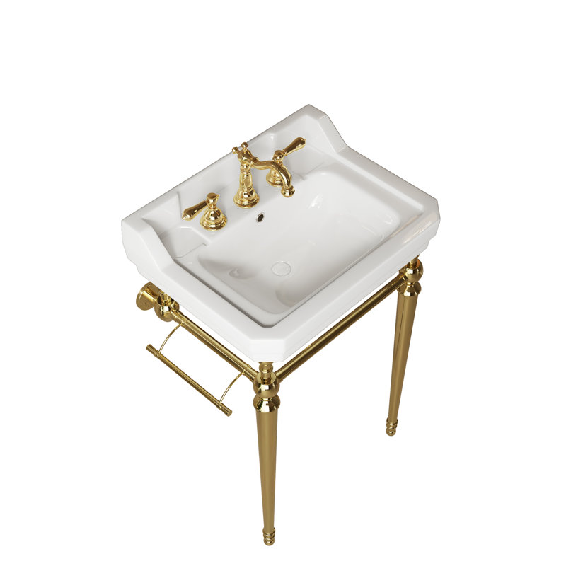 Lavabos de salle de bain modernes, lavabo en céramique de 58 cm avec console en acier doré pour la maison