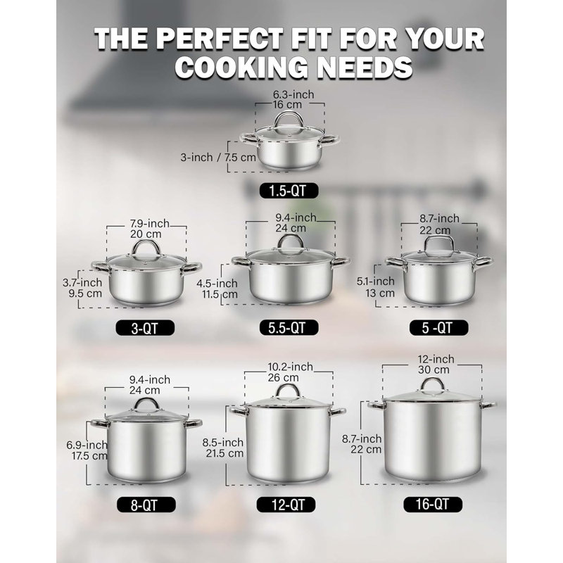 Marmite en acier inoxydable de 5,5 pte de Cook N Home Basics avec couvercle, marmite pour pâtes, soupe, poignée robuste, marmite avec chauffage uniforme, va au four et au lave-vaisselle, batterie de cuisine pour la mise en conserve, l'ébullition, le mijotage