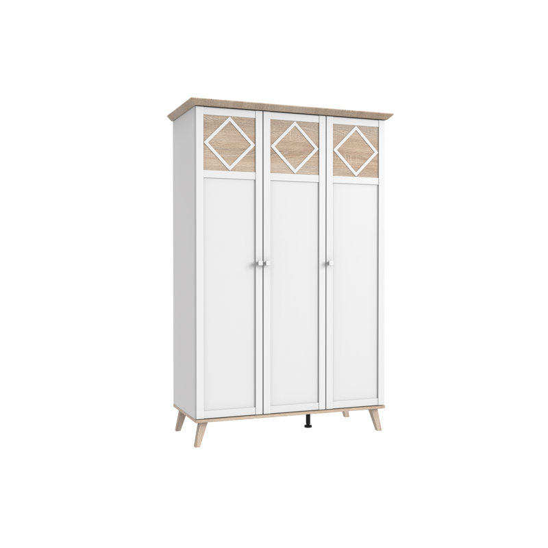 Hepworth 3 Door Manufactured Wood Wardrobe, White/Abs. Rough-Sawn Replica Oak
