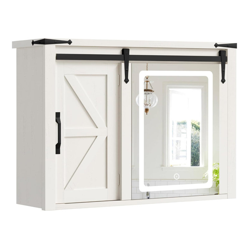White Cabinet with LED Lights Mirror