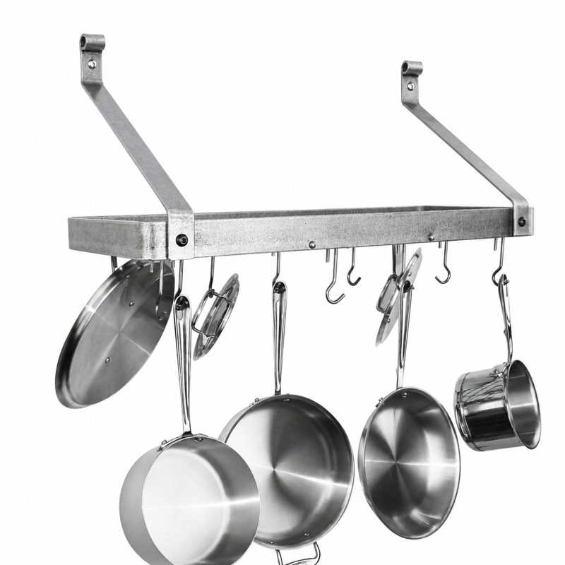 Gourmet USA Handcrafted Wall Mounted Pot Rack, Hammered Steel, 14" H x 36" W x 9" D