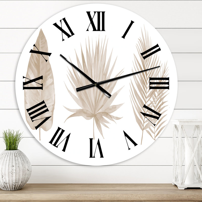 Tropical Beiges Leaves - Traditional wall clock, 23" H x 23" W x 1" D