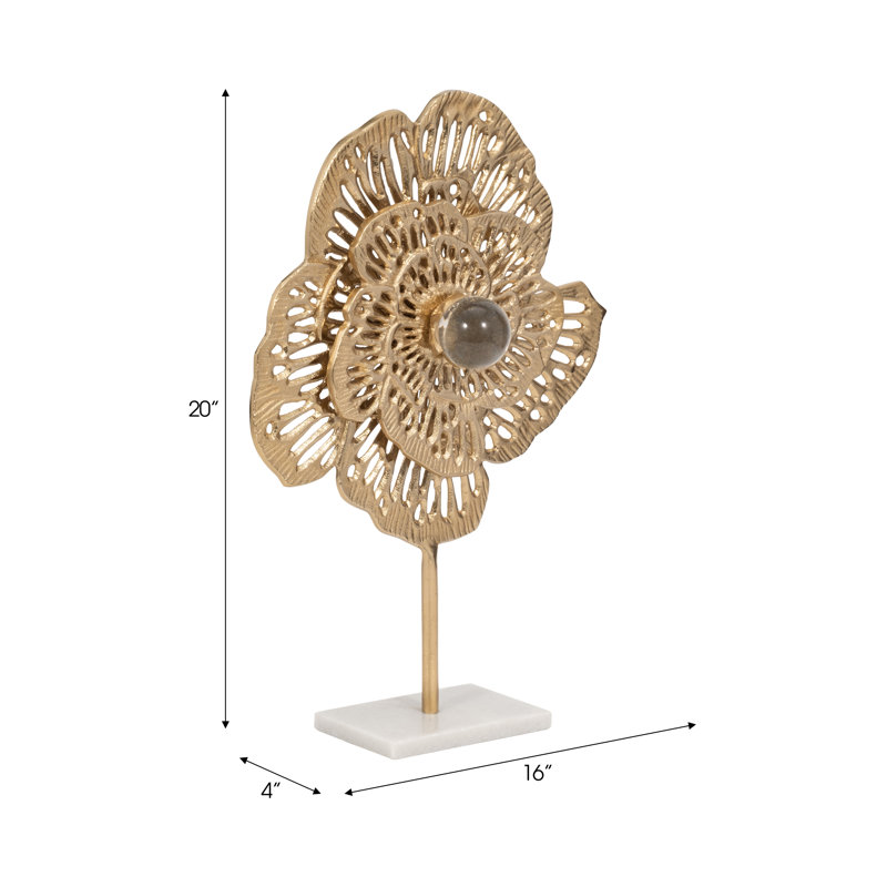Aluminium Salma or fleur statuaire - objet de décoration élégant, H 20 po x l 16 po x P 4 po