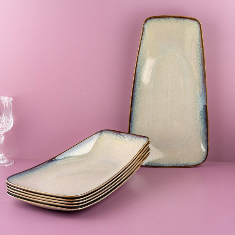 Assiette rectangulaire Vital en porcelaine de qualité supérieure SPLASH BEIGE, 14,96 x 8,03 x 2 po