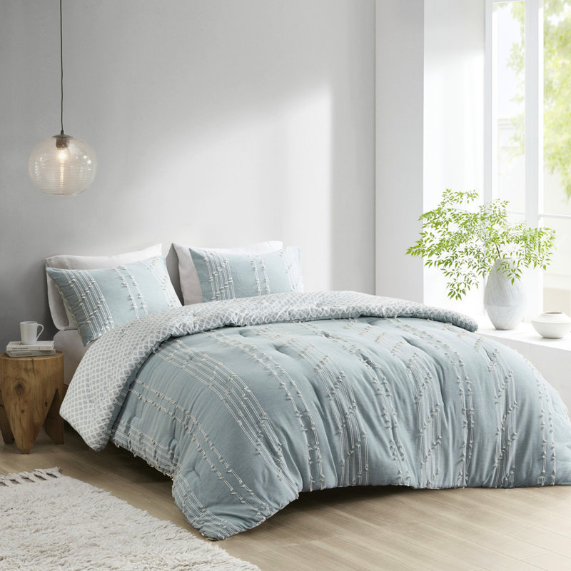 Mini-édredon moulu en coton moulu réversible, Aqua