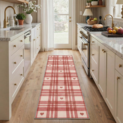 Tapis d'intérieur rouge à carreaux lavables à la machine avec envers antidérapant Preppy