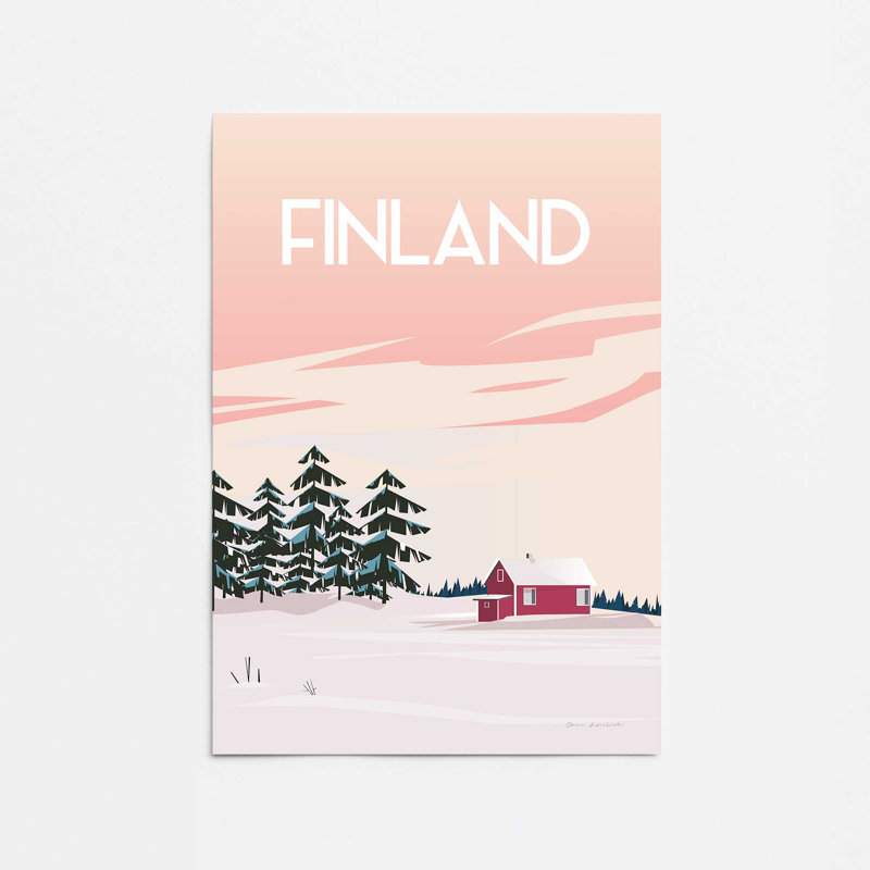 Affiche de voyage finlandaise dans un, Papier, H 14 po x l 11 po