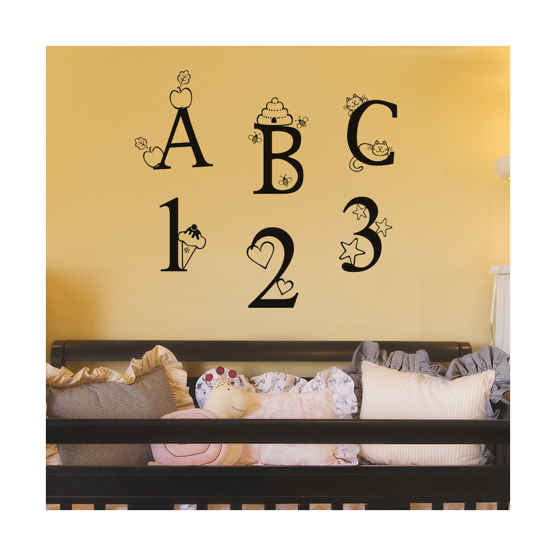 Décalcomanie murale 123-chambre d’enfant abc, Noir