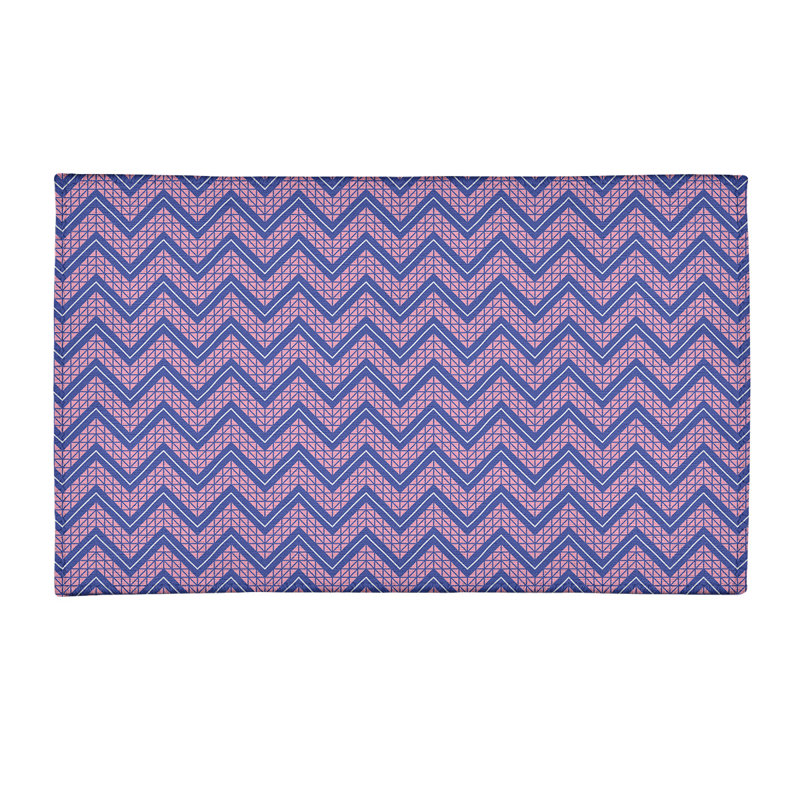 Tapis rose/bleu à chevrons à la main, Rectangle 3 pi x 5 pi