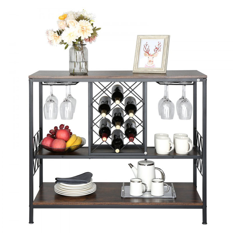 Table de bar industrielle avec porte-bouteilles et porte-verres