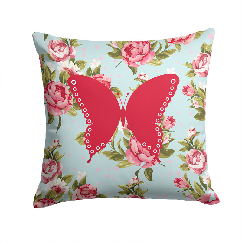 Butterfly Floral Outdoor Reversible Throw Pillow, 14" H x 14" W x 4" D
