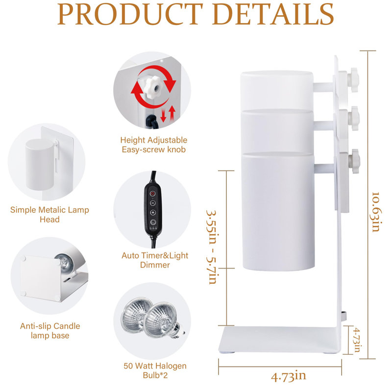 Lampe bougie chauffe-bougie avec minuterie et à intensité variable, chauffe-bougie sans flamme réglable pour bougies en pot (blanc)