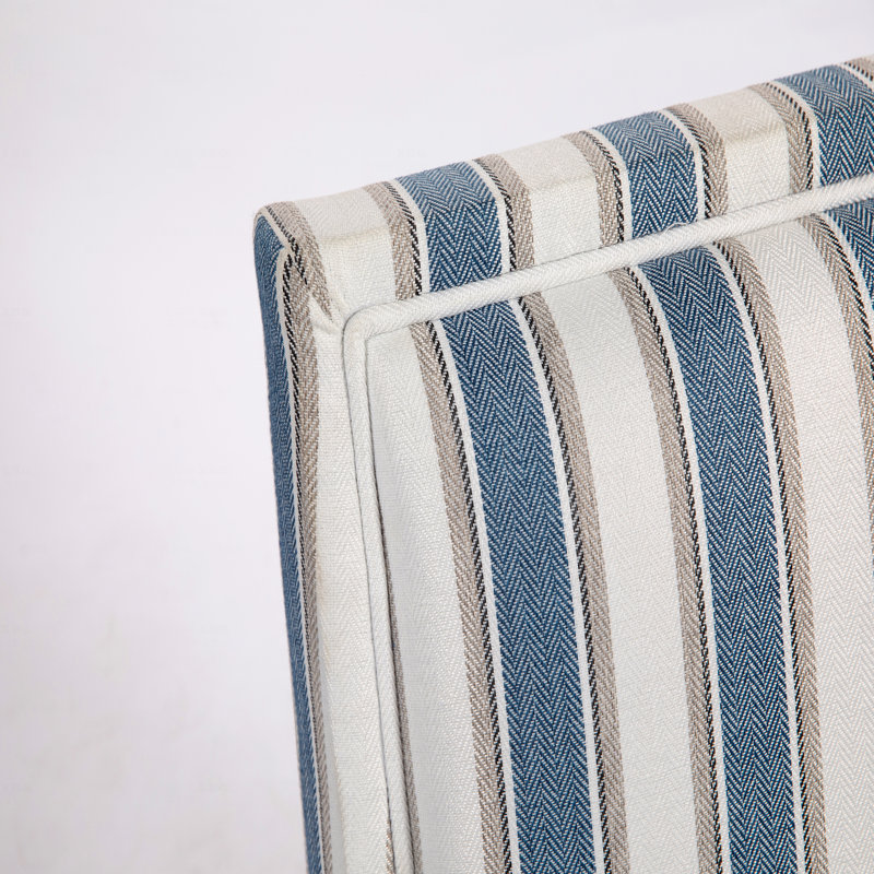 Fauteuil d'appoint rembourré en tissu, fauteuil d'appoint vintage avec tissu en lin rayé bleu et blanc et garniture cloutée