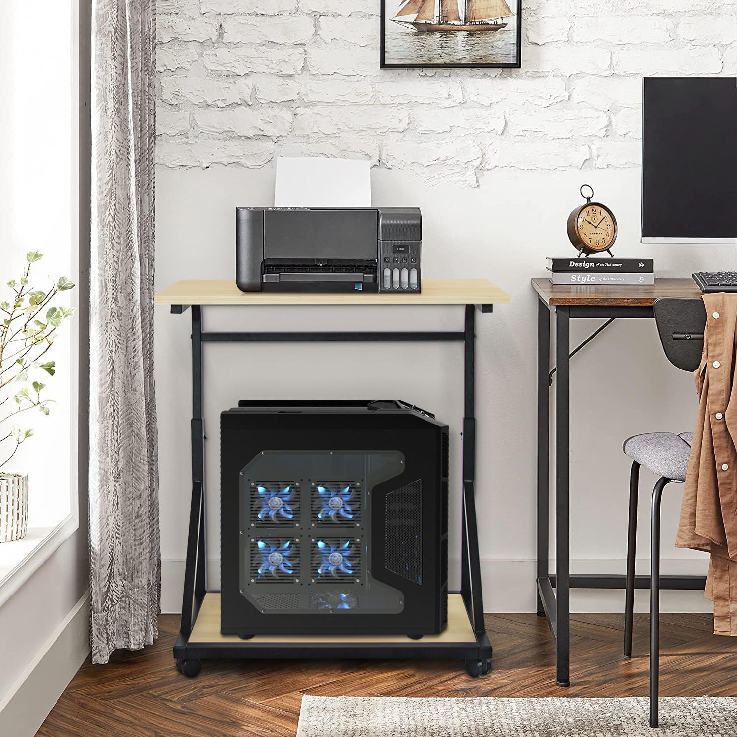 caimen 2-Tier Adjustable Height Computer Tower Stand With Lockable ...