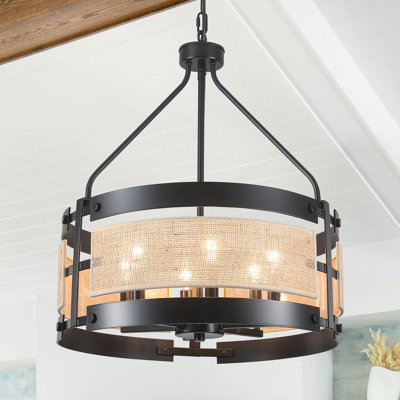 6 - Light 18.9" Dimmable Metal Drum Cage Candle Chandelier