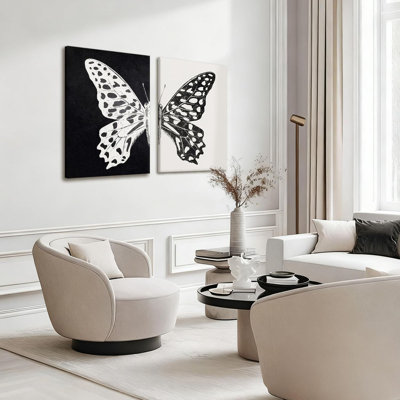 2 Pcs Butterfly Canvas Wall Art Framed Minimalist Black and White Wall Decor Symmetric Insect Print Painting Bohemian Poster 12x16 Inch for Living Room Bedroom Office