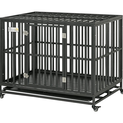Robust Dog Playpen With Lockable Wheels And Washable Tray, 45"X29.5"X35", For Large Heavy Duty Metal Cage Wheels, Pinching Setup, Slide-Out Tray Canines, 45" X 29.5" 35